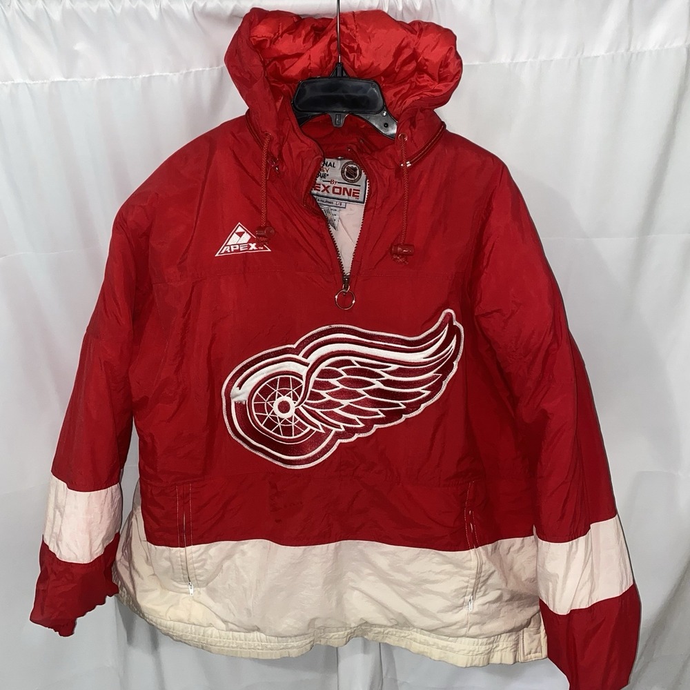 Vintage Apex One Detroit Red Wings Puffer Jacket Hooded Pullover Mens Large